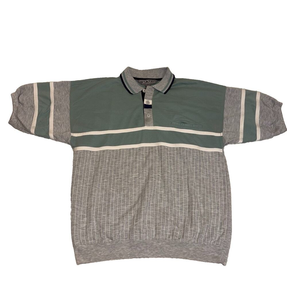 Vintage Static International Polo Tennis Shirt Mens Large Collar Colorblock